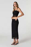 Mesh Ruched Midi Skirt