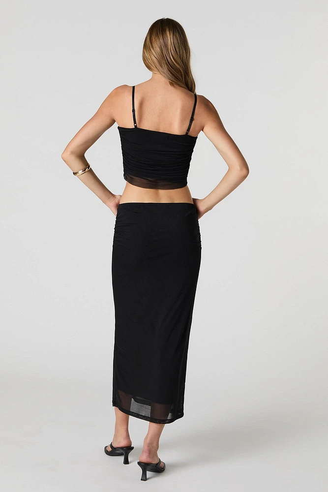 Mesh Ruched Midi Skirt