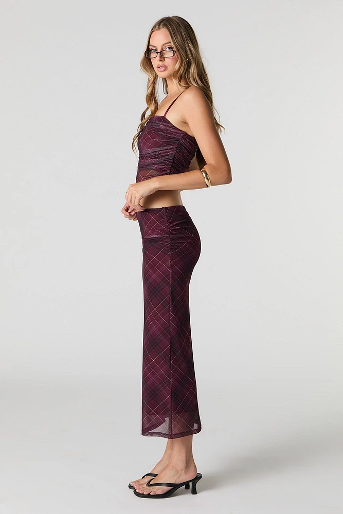 Jupe midi ruchée en filet