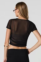 Mesh Ruched Cropped T-Shirt