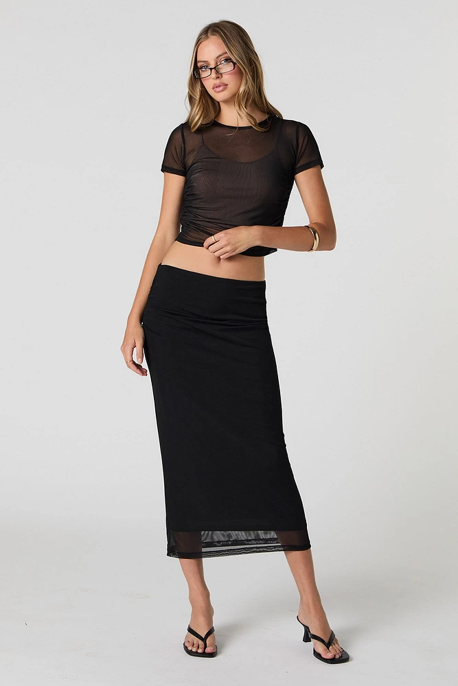 Mesh Ruched Cropped T-Shirt