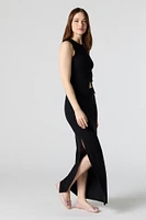 Ribbed Slit Maxi Skirt