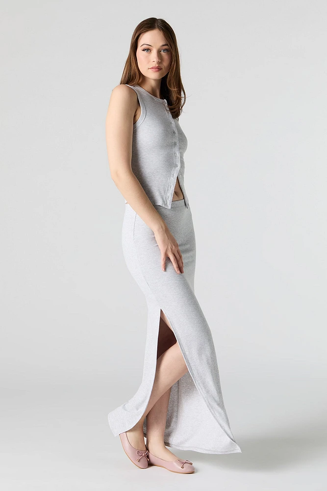 Ribbed Slit Maxi Skirt