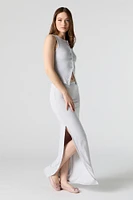 Ribbed Slit Maxi Skirt