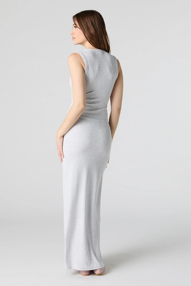 Ribbed Slit Maxi Skirt
