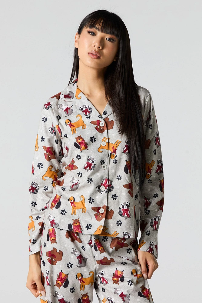 Ensemble pyjama Pyjamas de famille en flanelle à imprimé Furry Friends pour femme