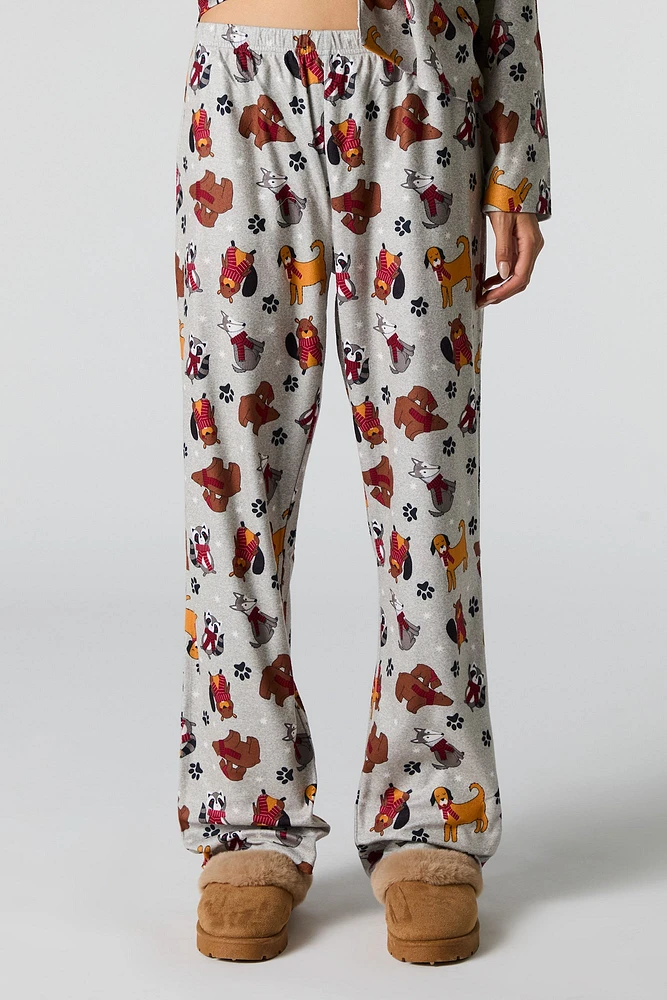 Ensemble pyjama Pyjamas de famille en flanelle à imprimé Furry Friends pour femme