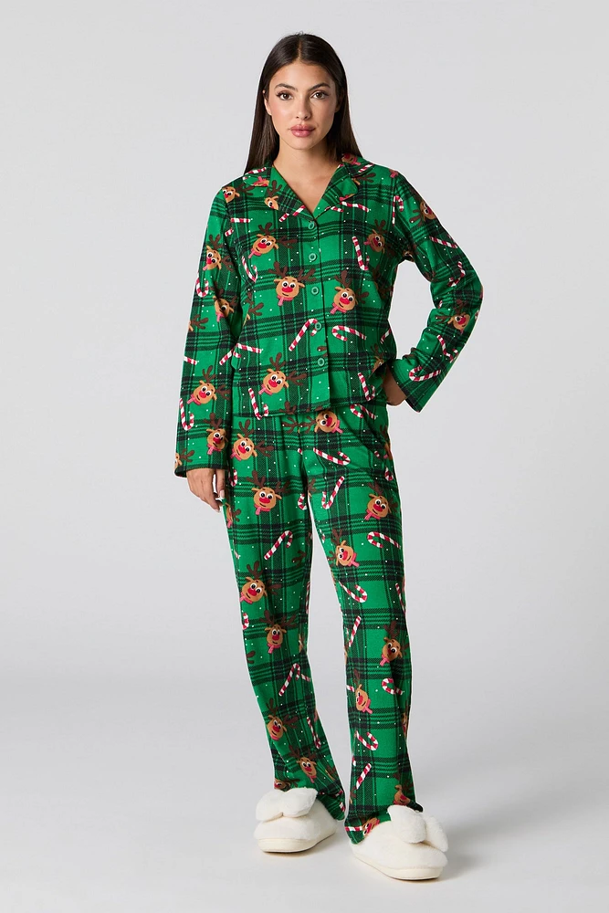 Ensemble pyjama Pyjamas de famille en flanelle à imprimé Rudolph pour femmes