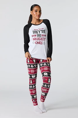 Ensemble deux pièces Pyjama de famille à imprimé Naughty or Nice pour femme