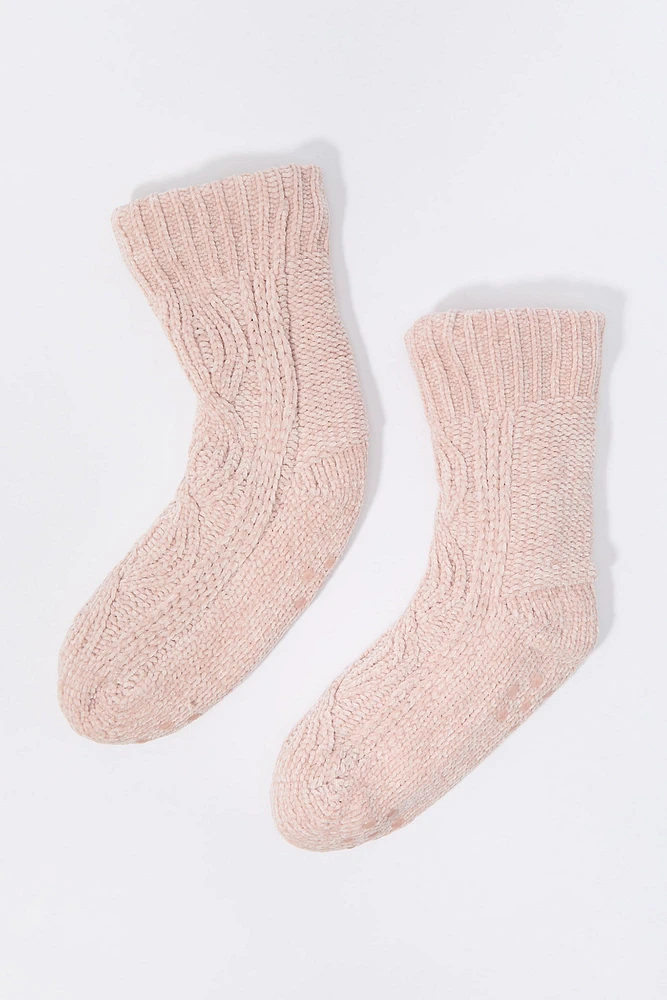 Pantoufles-chaussettes en tricot torsadÃ©