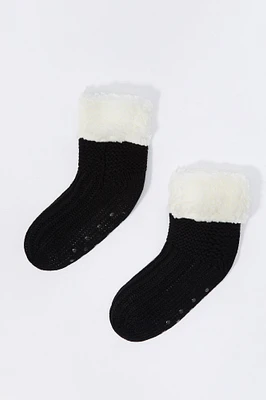 Faux Fur Collared Sock Slippers