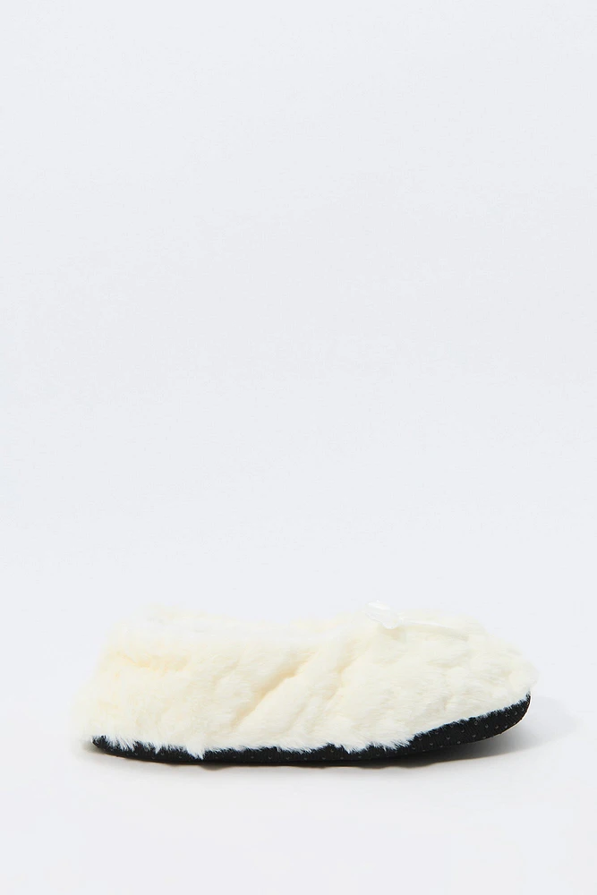 Faux-Fur Ballerina Bow Slipper