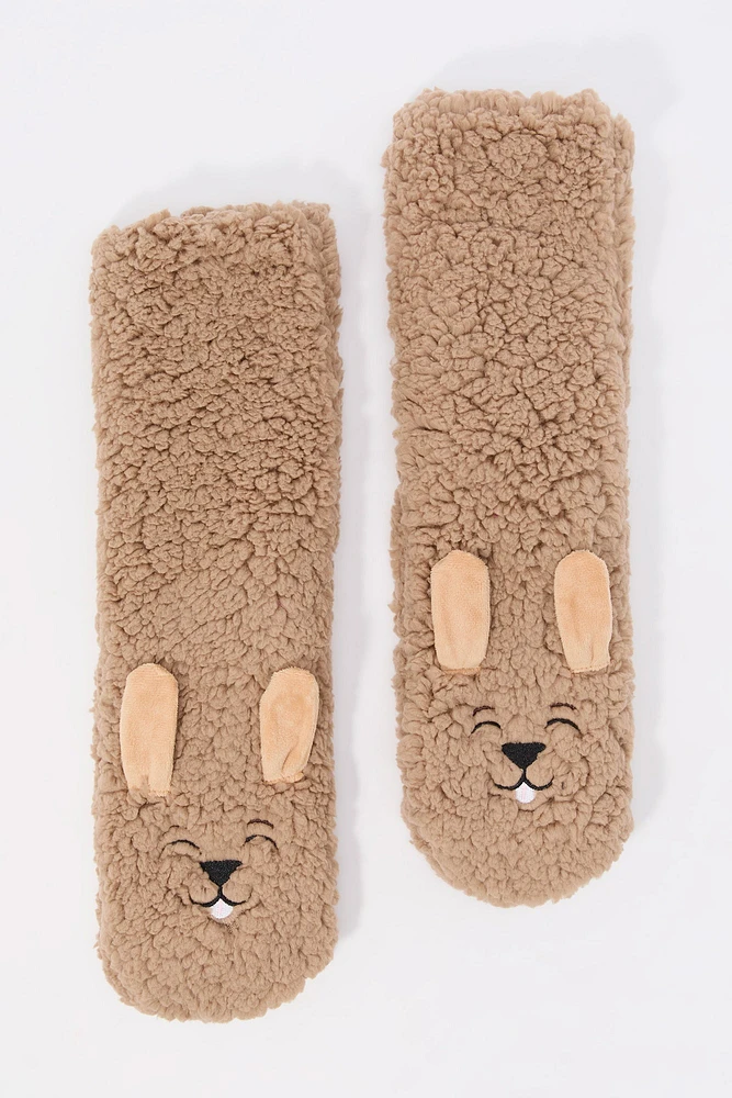 Pantoufles-chaussettes Personnage en Sherpa