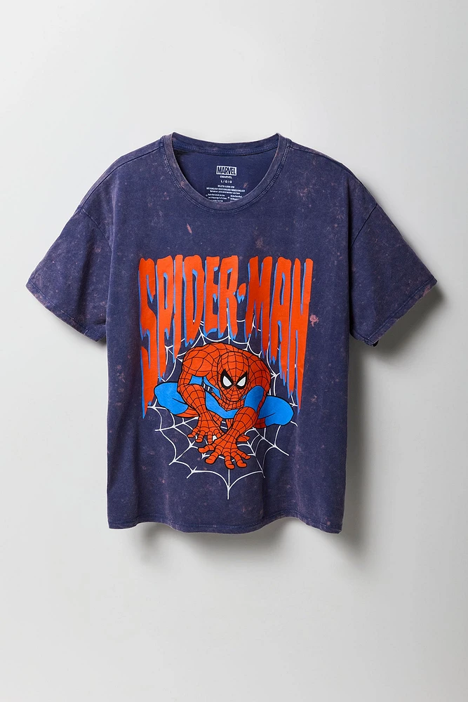 T-shirt de coupe garçonne délavé à imprimé Spider-Man