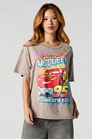 T-shirt de coupe garçonne délavé à imprimé Lightning McQueen