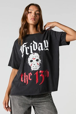 T-shirt de coupe garçonne délavé à imprimé Friday the 13th