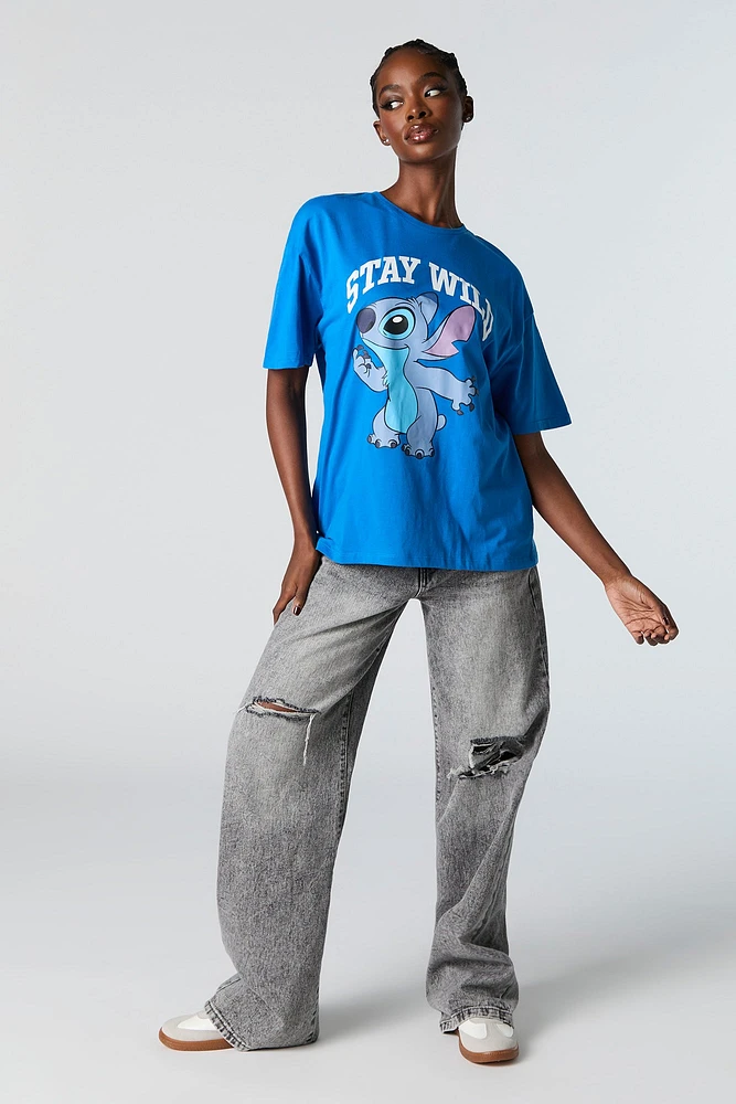 Stitch Stay Wild Graphic Boyfriend T-Shirt