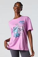 Stitch and Angel Graphic Pink Boyfriend T-Shirt