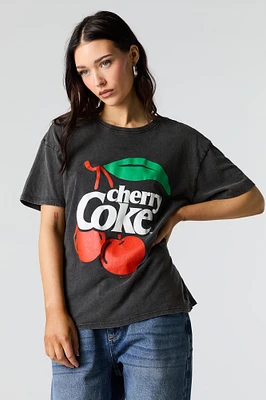 T-shirt coupe garçonne délavé à imprimé Cherry Coke