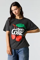 T-shirt coupe garçonne délavé à imprimé Cherry Coke