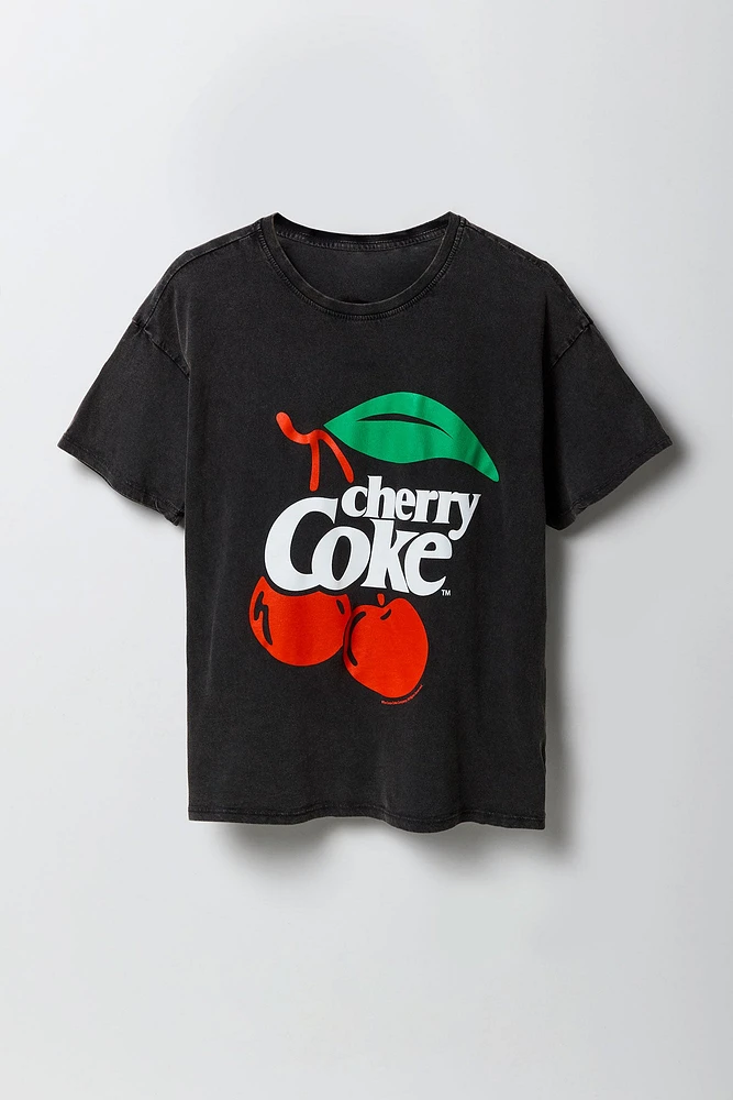 T-shirt coupe garçonne délavé à imprimé Cherry Coke