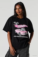 T-shirt de coupe garçonne rose à imprimé Hot Wheels