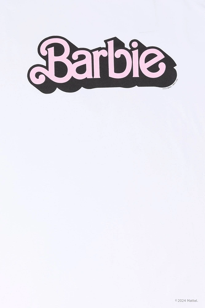 T-shirt de coupe garçonne blanc à imprimé Barbie