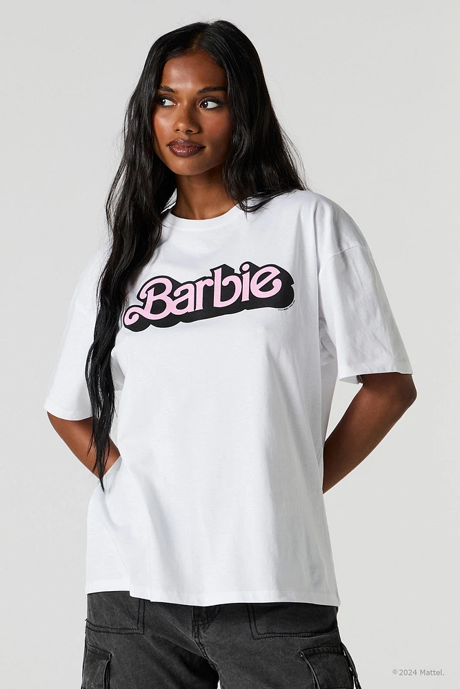 T-shirt de coupe garçonne blanc à imprimé Barbie