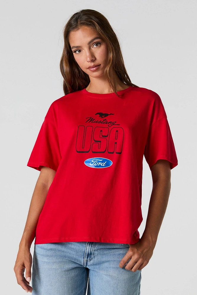 T-shirt de coupe garçonne à imprimé Ford Mustang