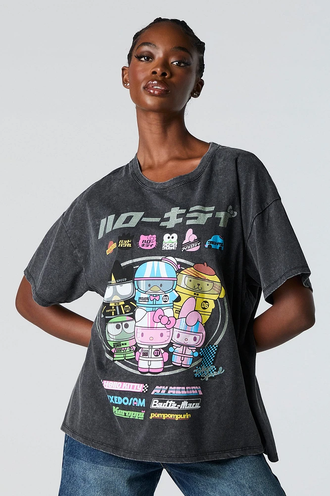 T-shirt de coupe garçonne délavé à imprimé Hello Kitty Racers