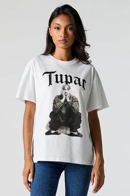 T-shirt de coupe garçonne à imprimé Tupac