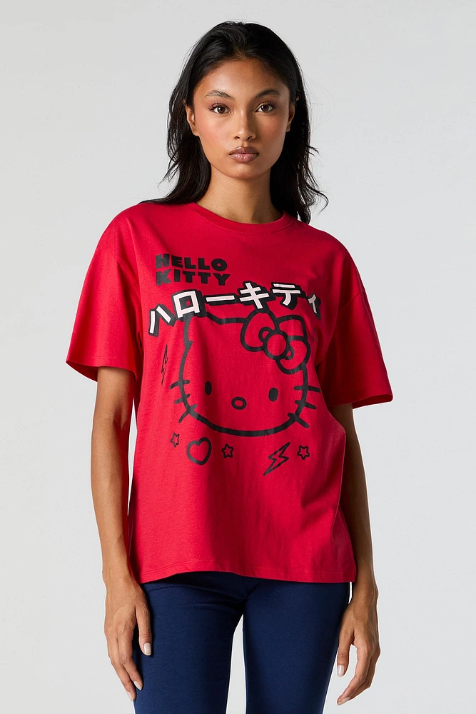 T-shirt de coupe garçonne rouge à imprimé Hello Kitty