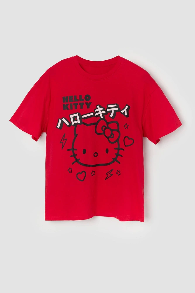 T-shirt de coupe garçonne rouge à imprimé Hello Kitty