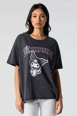 T-shirt de coupe garçonne délavé à imprimé Kuromi