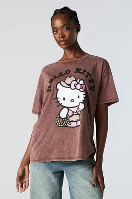 T-shirt de coupe garçonne délavé à imprimé Hello Kitty Cowgirl