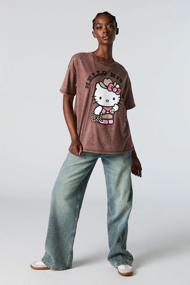 T-shirt de coupe garçonne délavé à imprimé Hello Kitty Cowgirl