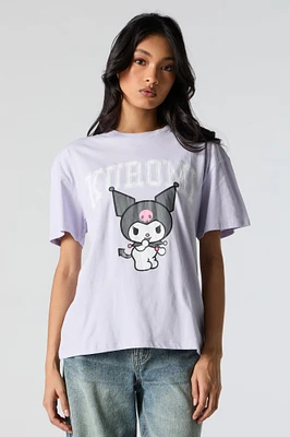 T-shirt de coupe garçonne pourpre à imprimé Kuromi