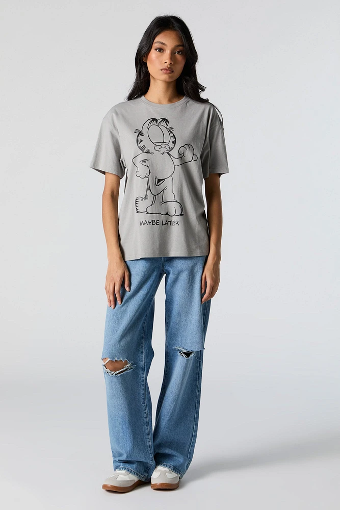 Maybe Later Garfield Graphic Boyfriend T-Shirt