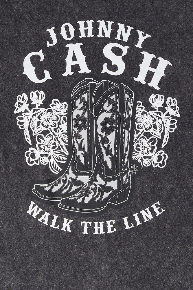 Johnny Cash Graphic Washed Boyfriend T-Shirt