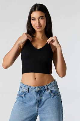 Seamless Ribbed V-Neck Cami with Built-In Bra Cups