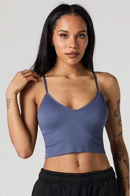 Seamless Ribbed V-Neck Cami with Built-In Cups