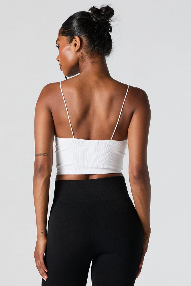 Camisole côtelé courte sans couture avec bretelles ultraminces