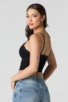 Seamless Ribbed Lace Trim Cropped Cami