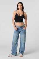 Seamless Ribbed Lace Trim Cropped Cami