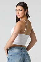 Camisole côtelée courte sans couture avec liséré de dentelle