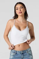 Camisole côtelée courte sans couture avec liséré de dentelle