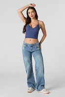 Seamless Ribbed Lace Trim Cropped Cami