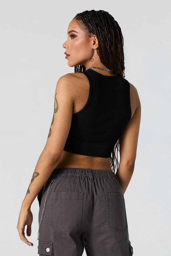 Seamless Ribbed High Neck Cropped Tank