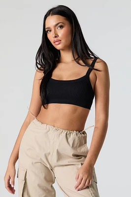 Seamless Ribbed Cropped Tank with Built-In Bra Cups