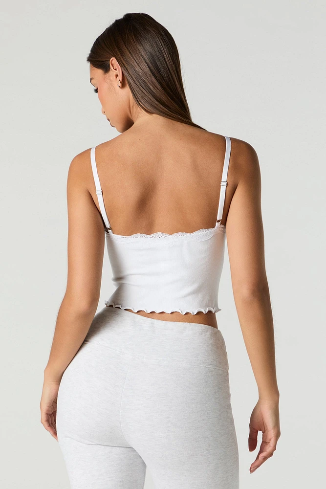 Camisole cÃ´telÃ©e sans couture avec lisÃ©rÃ© de dentelle et encolure en V